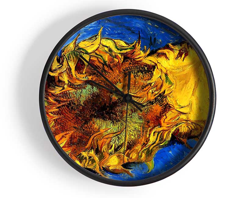 Van Gogh Two Cut Sunflowers 3 Clock - Wallart-Direct UK