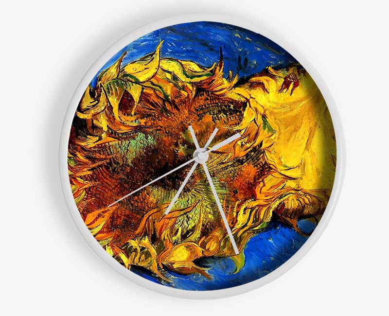 Van Gogh Two Cut Sunflowers 3 Clock - Wallart-Direct UK