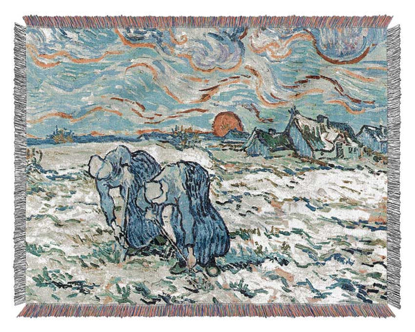 Van Gogh Two Digging A Grave In The Snow Woven Blanket