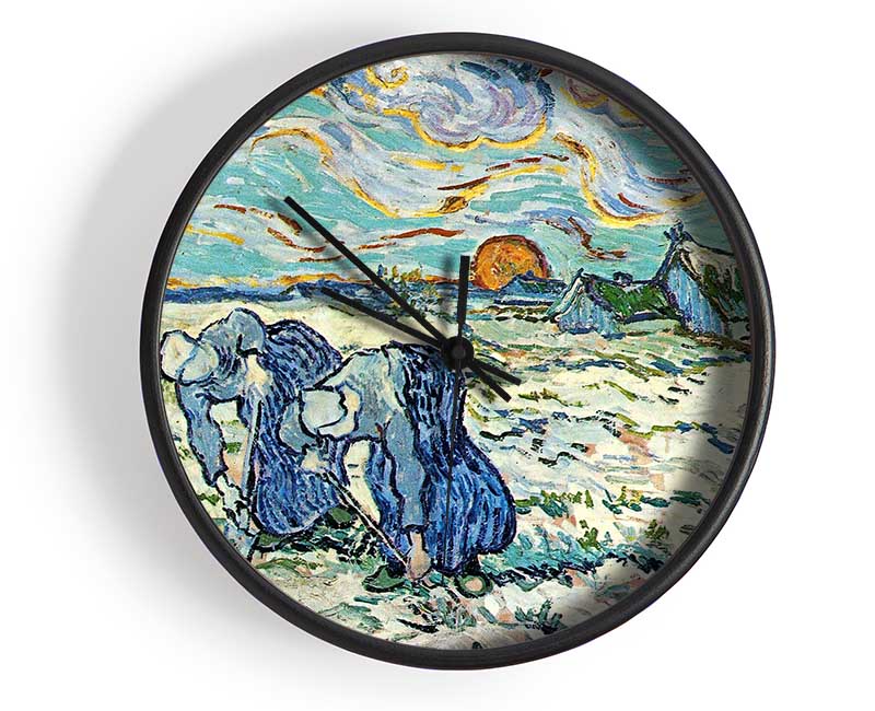 Van Gogh Two Digging A Grave In The Snow Clock - Wallart-Direct UK