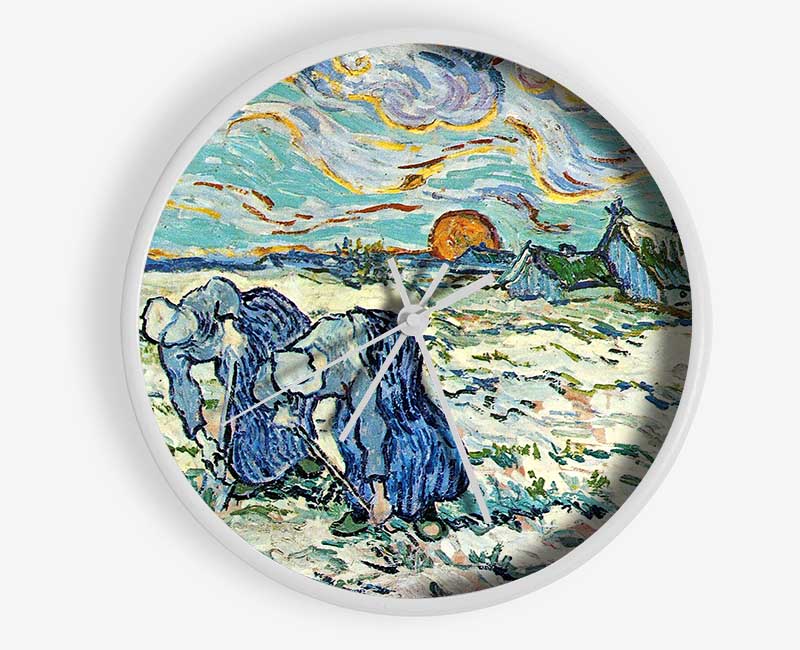 Van Gogh Two Digging A Grave In The Snow Clock - Wallart-Direct UK