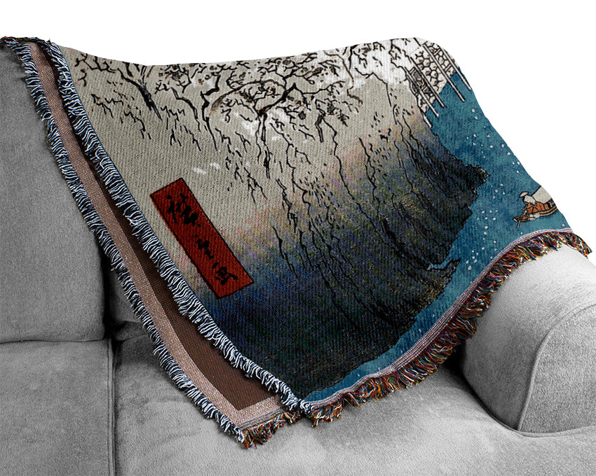 Hiroshige Two Ladies Conversing In The Snow Woven Blanket