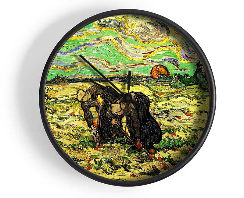 Van Gogh Two Peasant Women Digging In Field With Snow Clock - Wallart-Direct UK