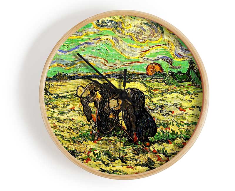 Van Gogh Two Peasant Women Digging In Field With Snow Clock - Wallart-Direct UK