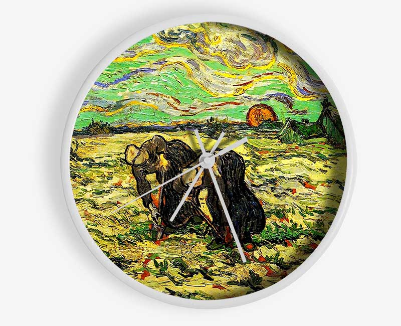 Van Gogh Two Peasant Women Digging In Field With Snow Clock - Wallart-Direct UK