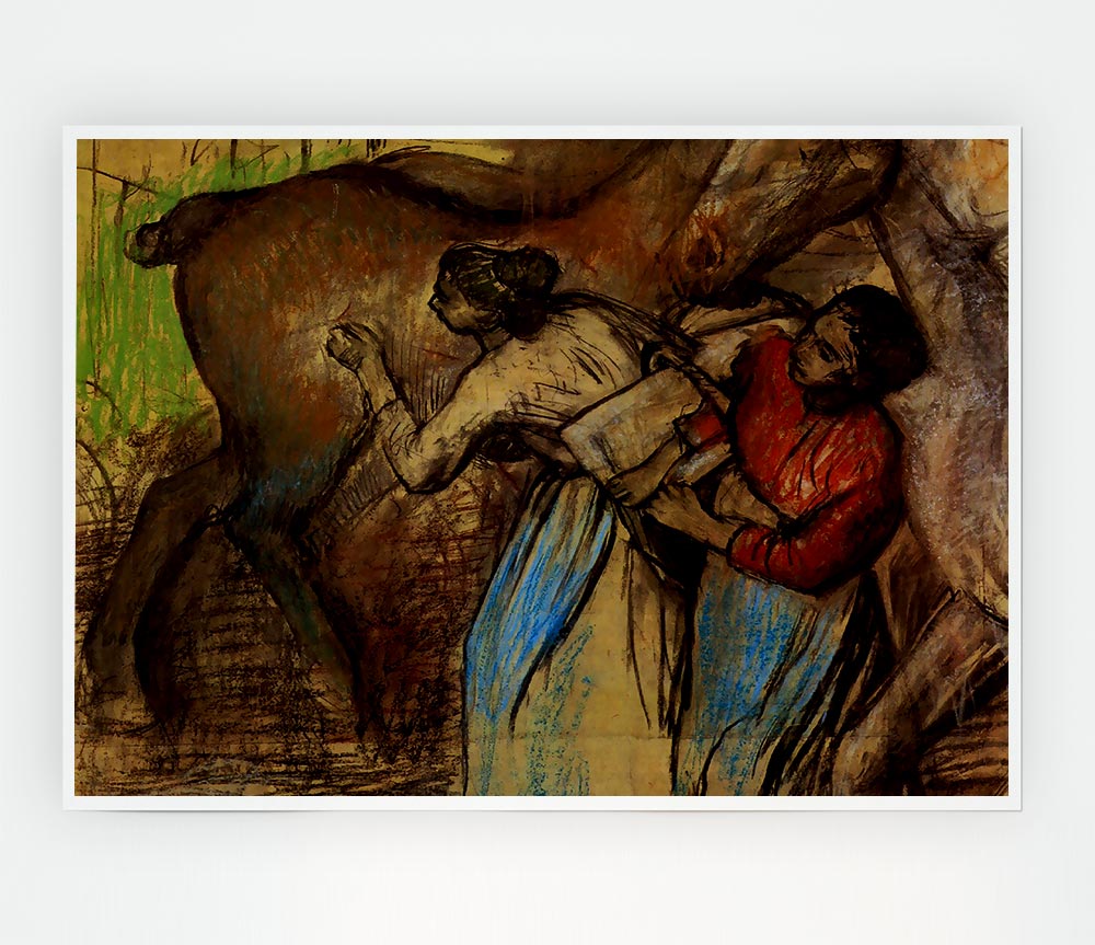 Degas Two Women Washing Horses Print Poster Wall Art