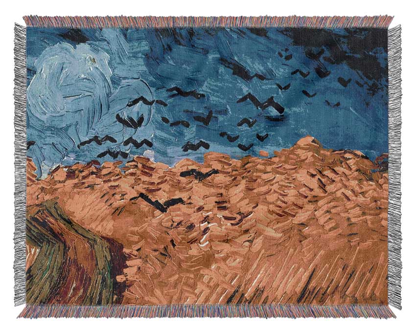 Van Gogh Wheat Field With Crows 02 Woven Blanket