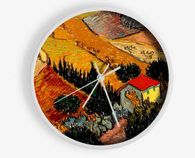 Van Gogh Landscape With House And Ploughman Clock - Wallart-Direct UK