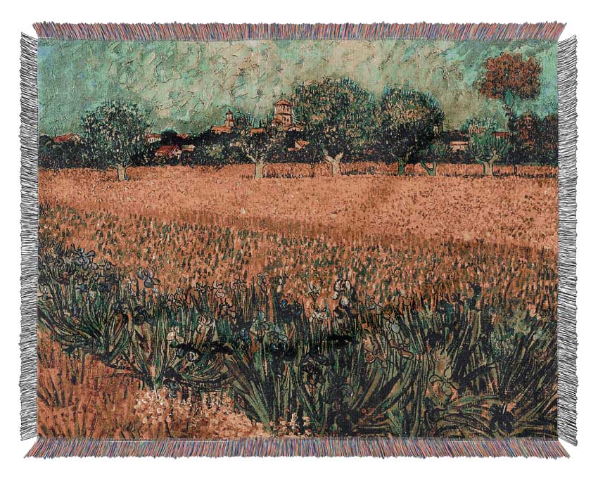 Vincent Van Gogh View Of Arles With Irises In The Foreground Woven Blanket