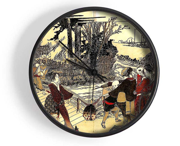 Hokusai Village Near A Bridge Clock - Wallart-Direct UK