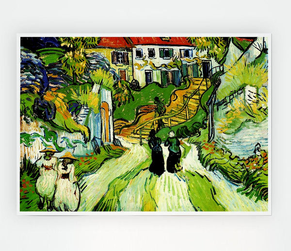 Vincent Van Gogh Village Street And Steps In Auvers With Figures Print Poster Wall Art