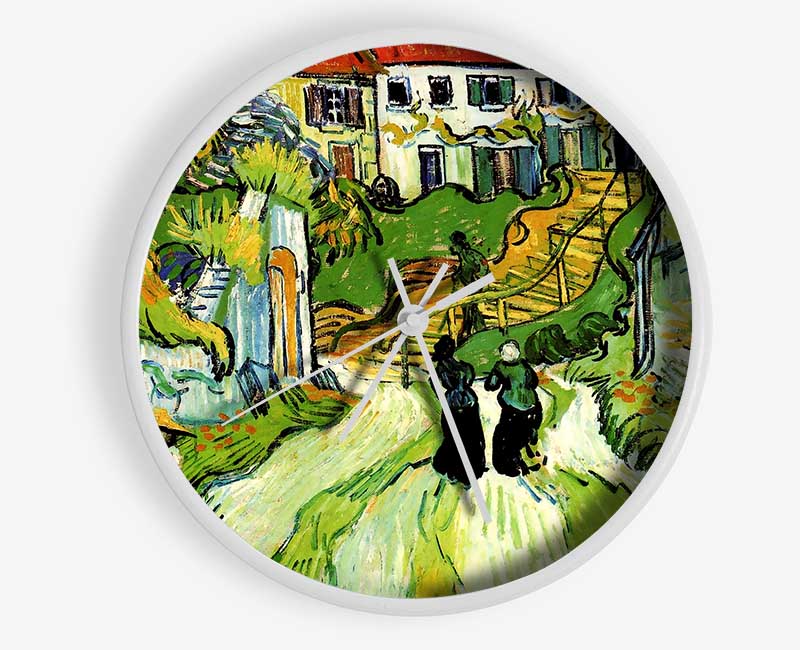 Vincent Van Gogh Village Street And Steps In Auvers With Figures Clock - Wallart-Direct UK