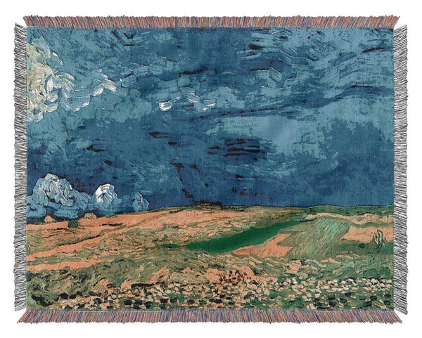 Van Gogh Wheat Field Under Clouded Sky Woven Blanket