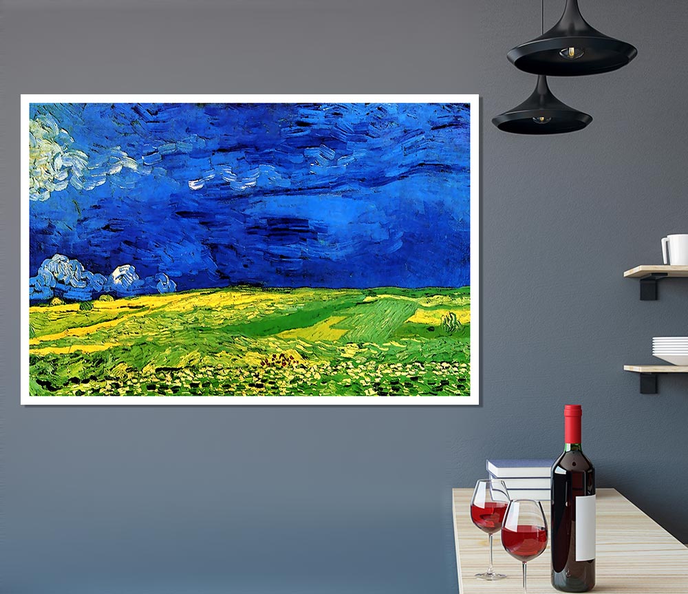 Van Gogh Wheat Field Under Clouded Sky Print Poster Wall Art