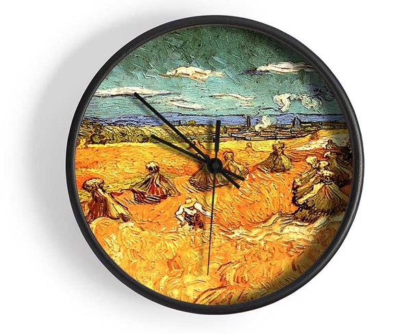 Van Gogh Wheat Stacks With Reaper Clock - Wallart-Direct UK