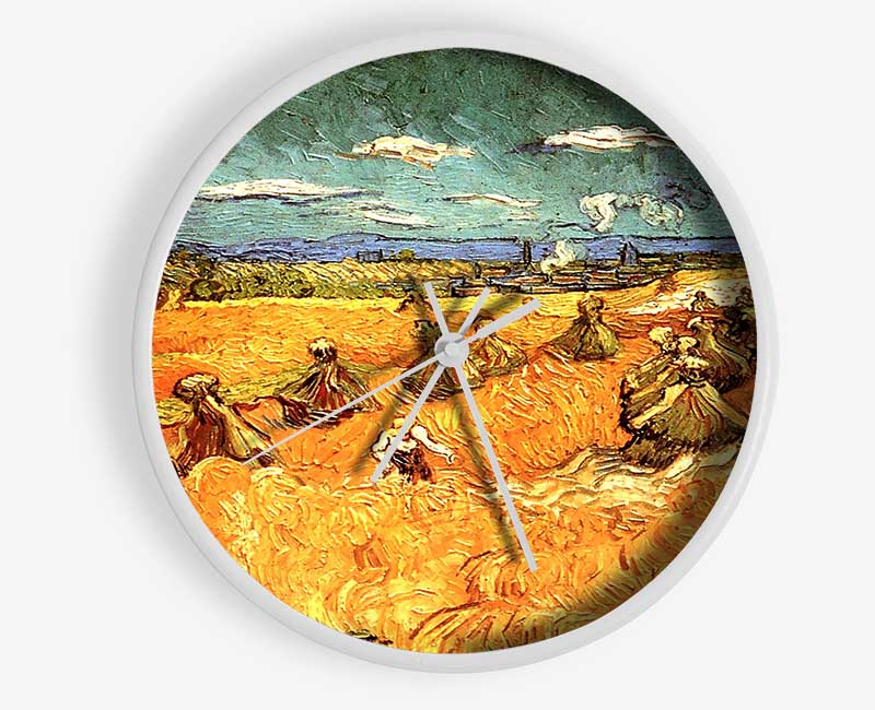 Van Gogh Wheat Stacks With Reaper Clock - Wallart-Direct UK