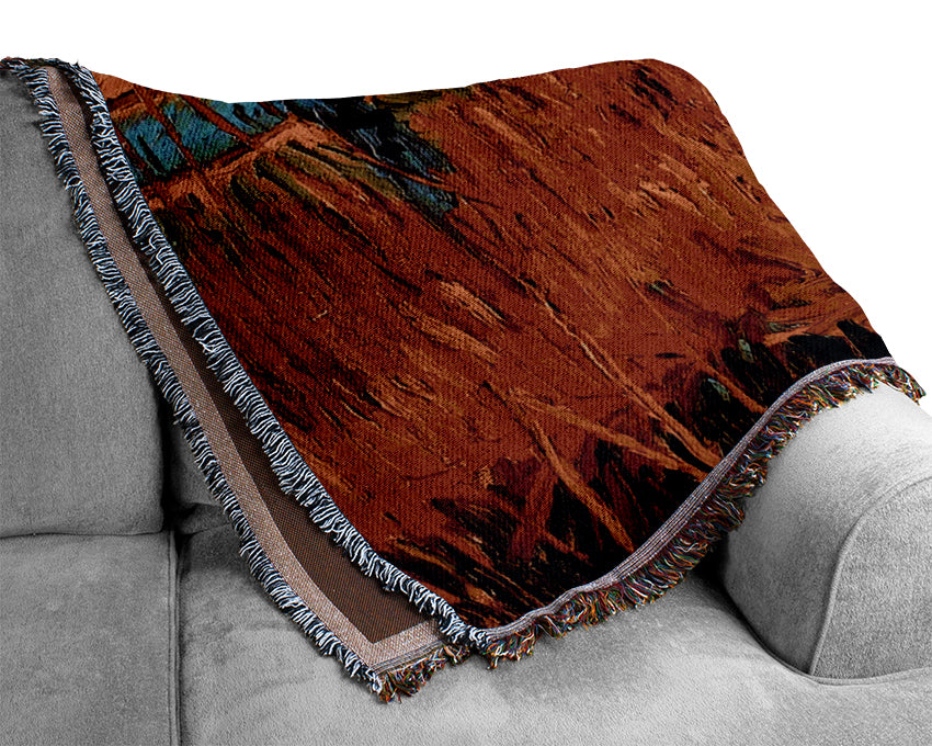 Van Gogh Willows At Sunset Woven Blanket