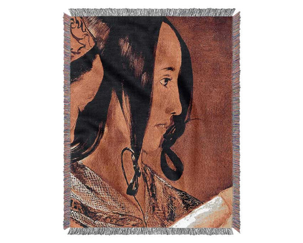 La Tour Womans Head In Profile Woven Blanket