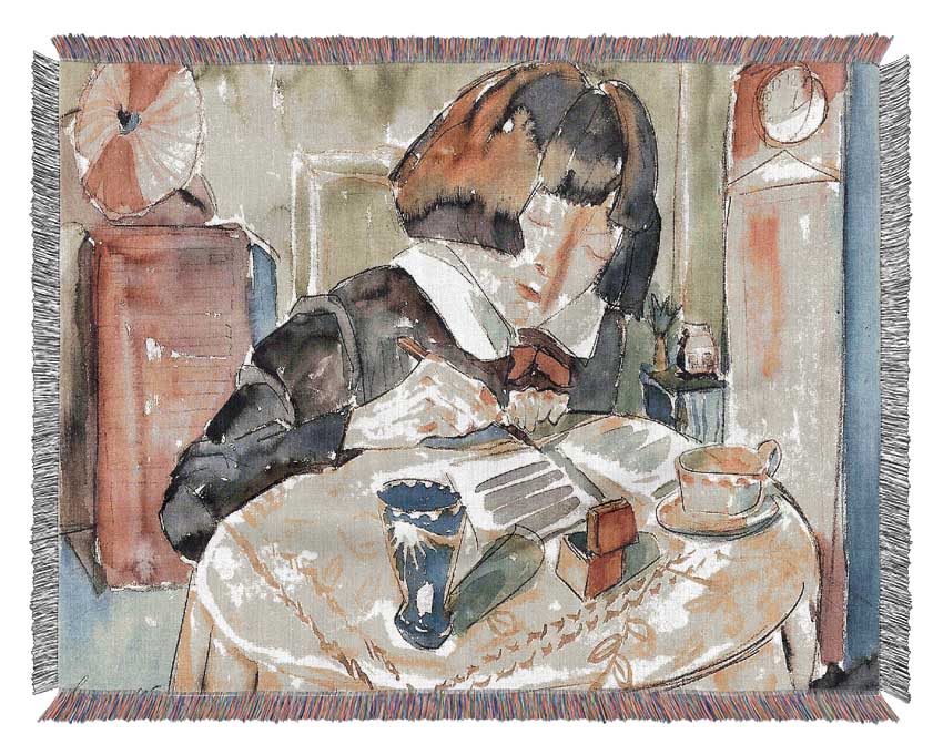 Walter Gramatte Writing Girl Sonia Gramatte Woven Blanket