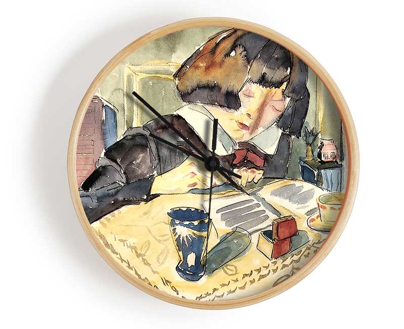 Walter Gramatte Writing Girl Sonia Gramatte Clock - Wallart-Direct UK
