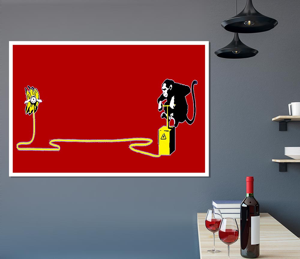 Banana Monkey Detonator Red Print Poster Wall Art