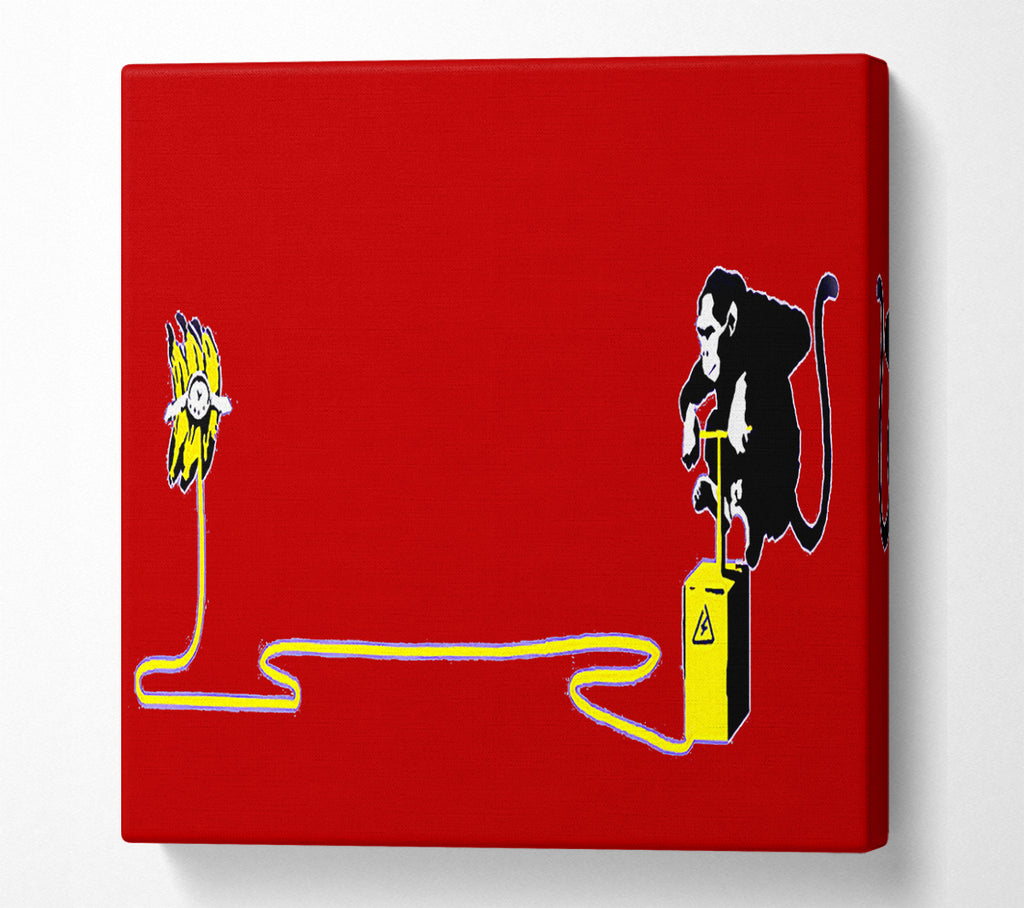 A Square Canvas Print Showing Banana Monkey Detonator Red Square Wall Art