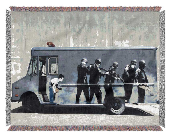 Banksy Swat Truck Woven Blanket