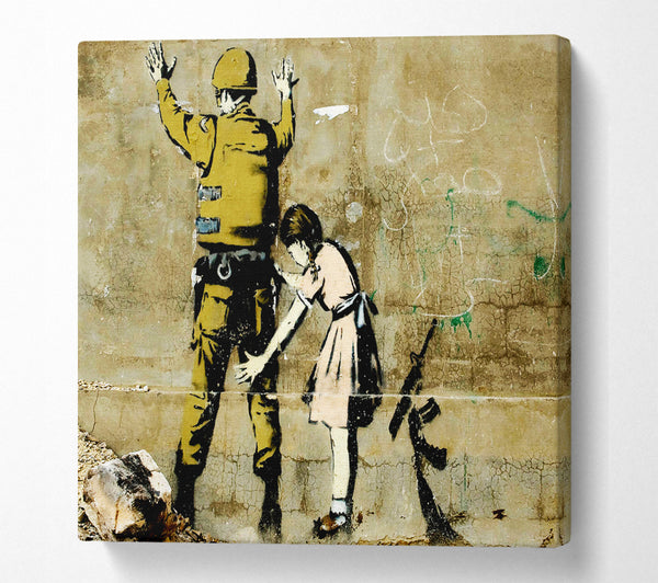 A Square Canvas Print Showing Child Searching Soldier Square Wall Art