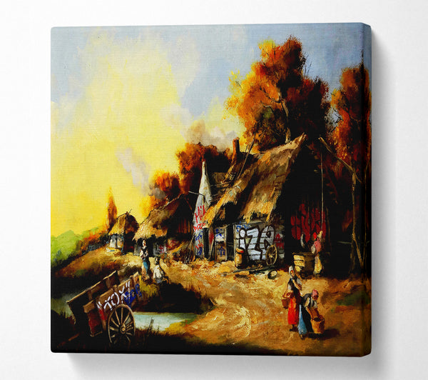 A Square Canvas Print Showing Countryside Graffiti Square Wall Art