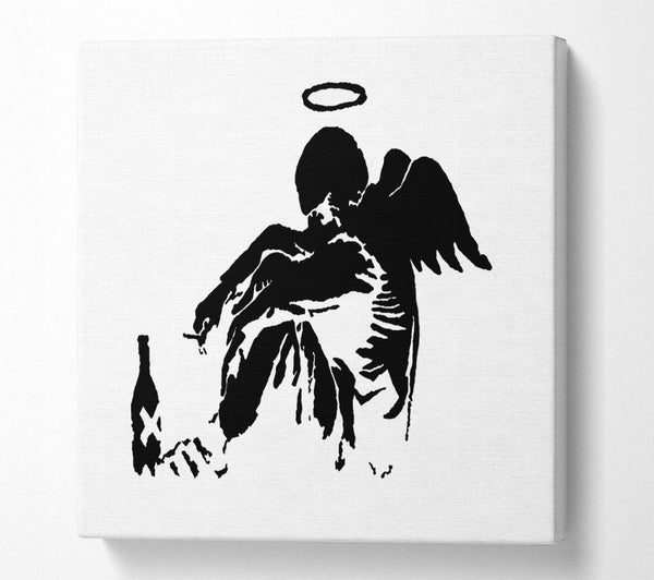 Picture of Fallen Angel Black White Square Canvas Wall Art