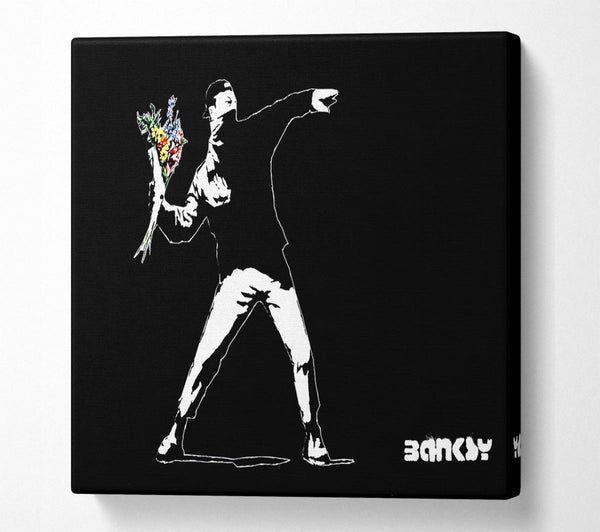 Picture of Flower Thrower Black Square Canvas Wall Art