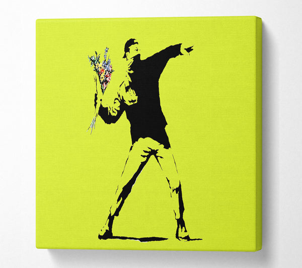 A Square Canvas Print Showing Flower Thrower Lime Green Square Wall Art