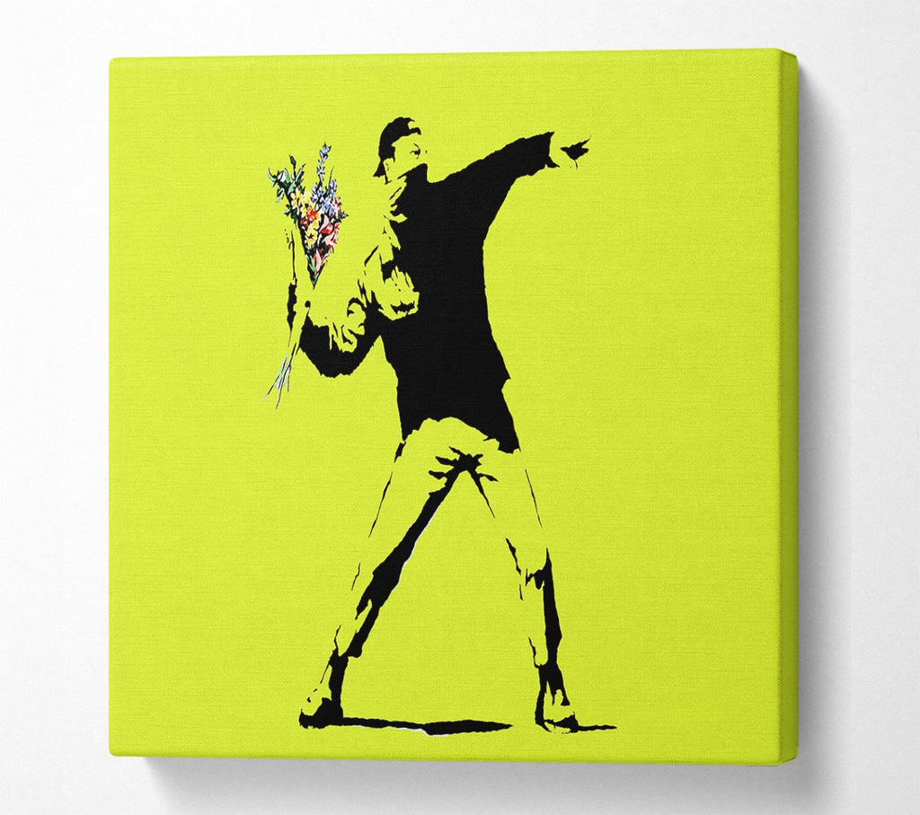 Picture of Flower Thrower Lime Green Square Canvas Wall Art