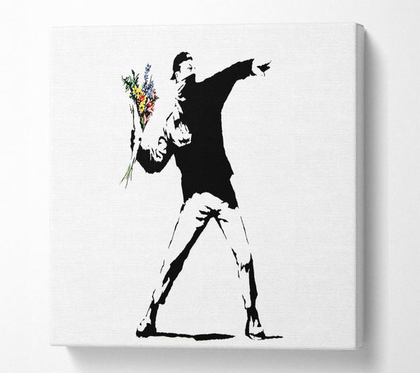 A Square Canvas Print Showing Flower Thrower White Square Wall Art