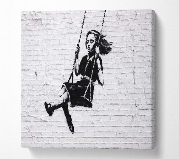Picture of Girl On Swing Square Canvas Wall Art
