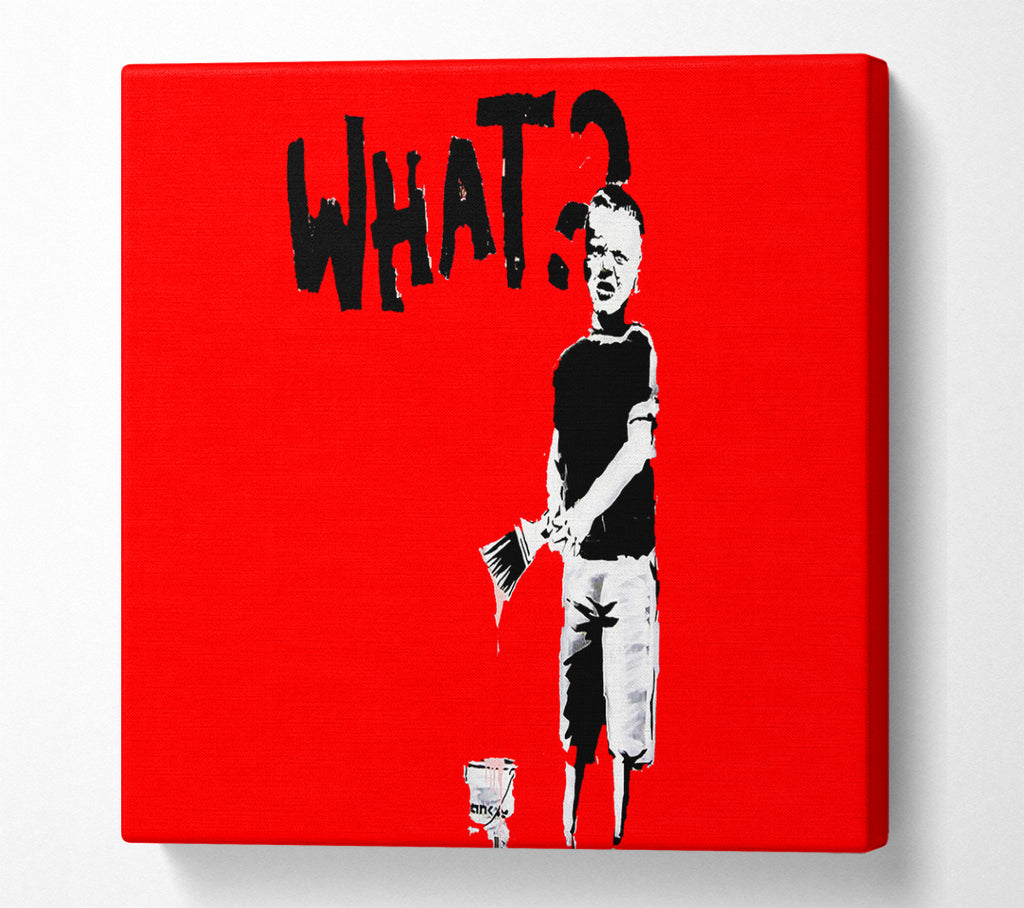 A Square Canvas Print Showing Graffiti Kid What Red Square Wall Art