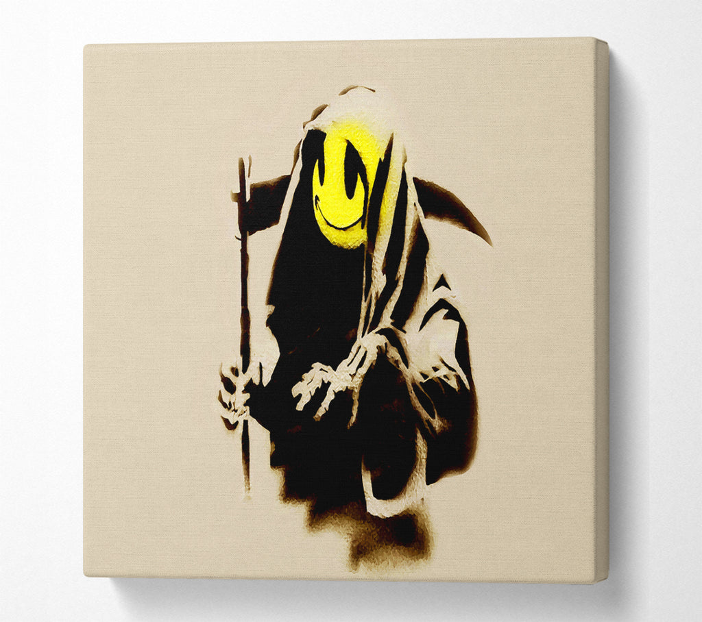 A Square Canvas Print Showing Grim Reaper Beige Square Wall Art