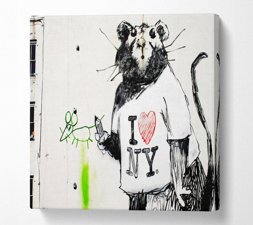 A Square Canvas Print Showing I Love New York Rat Square Wall Art