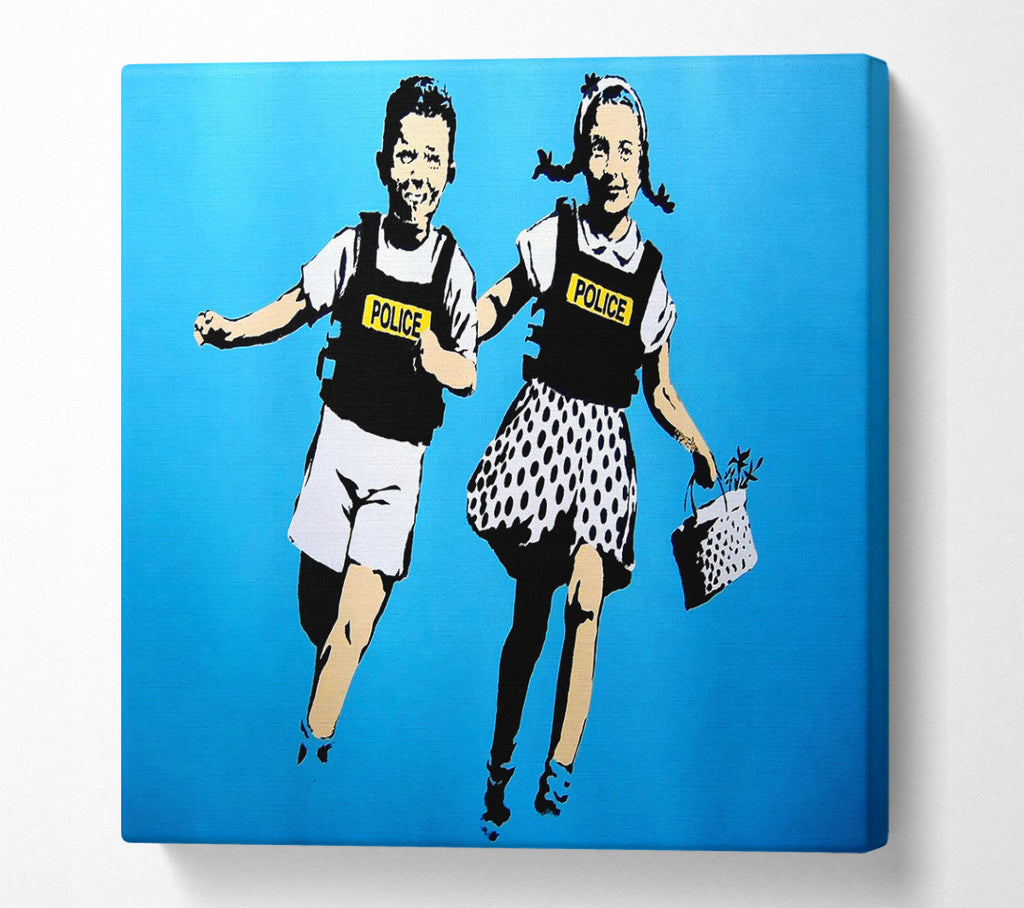 A Square Canvas Print Showing Jack And Gill Blue Square Wall Art