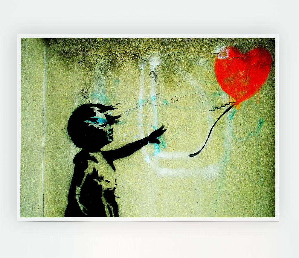 Love Heart Balloon Girl Float Print Poster Wall Art