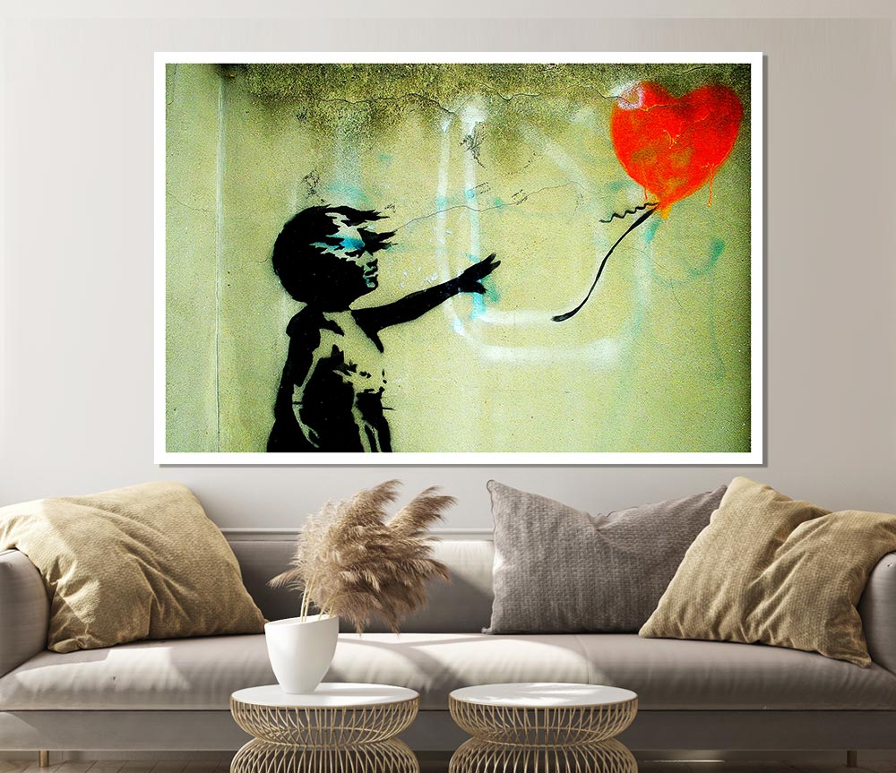 Love Heart Balloon Girl Float Print Poster Wall Art