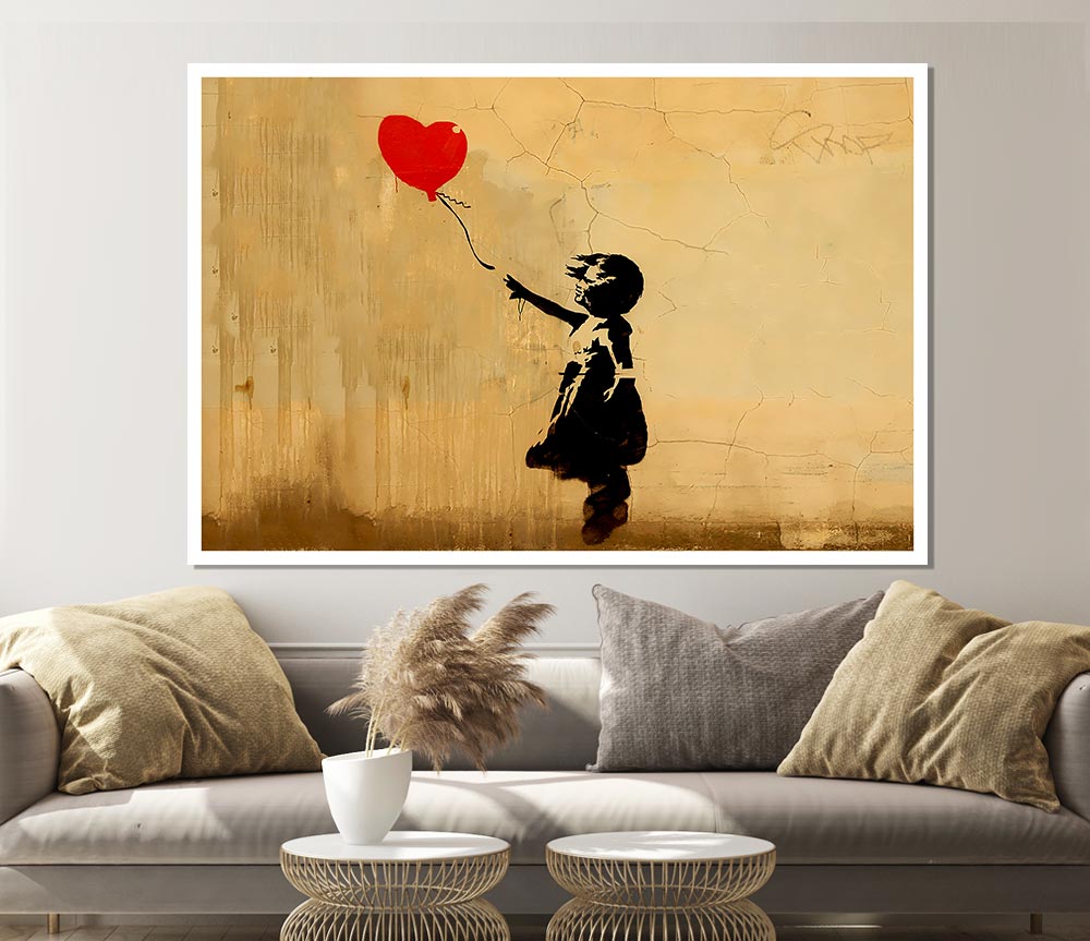 Love Heart Balloon Left Print Poster Wall Art