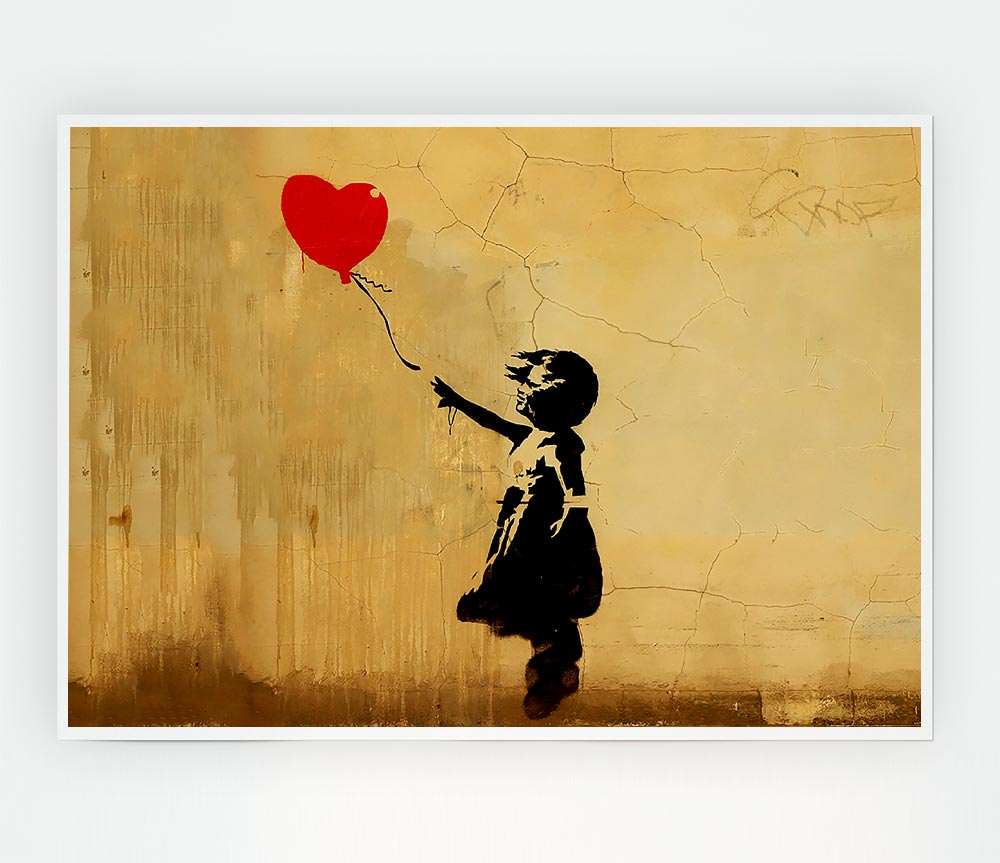 Love Heart Balloon Left Print Poster Wall Art