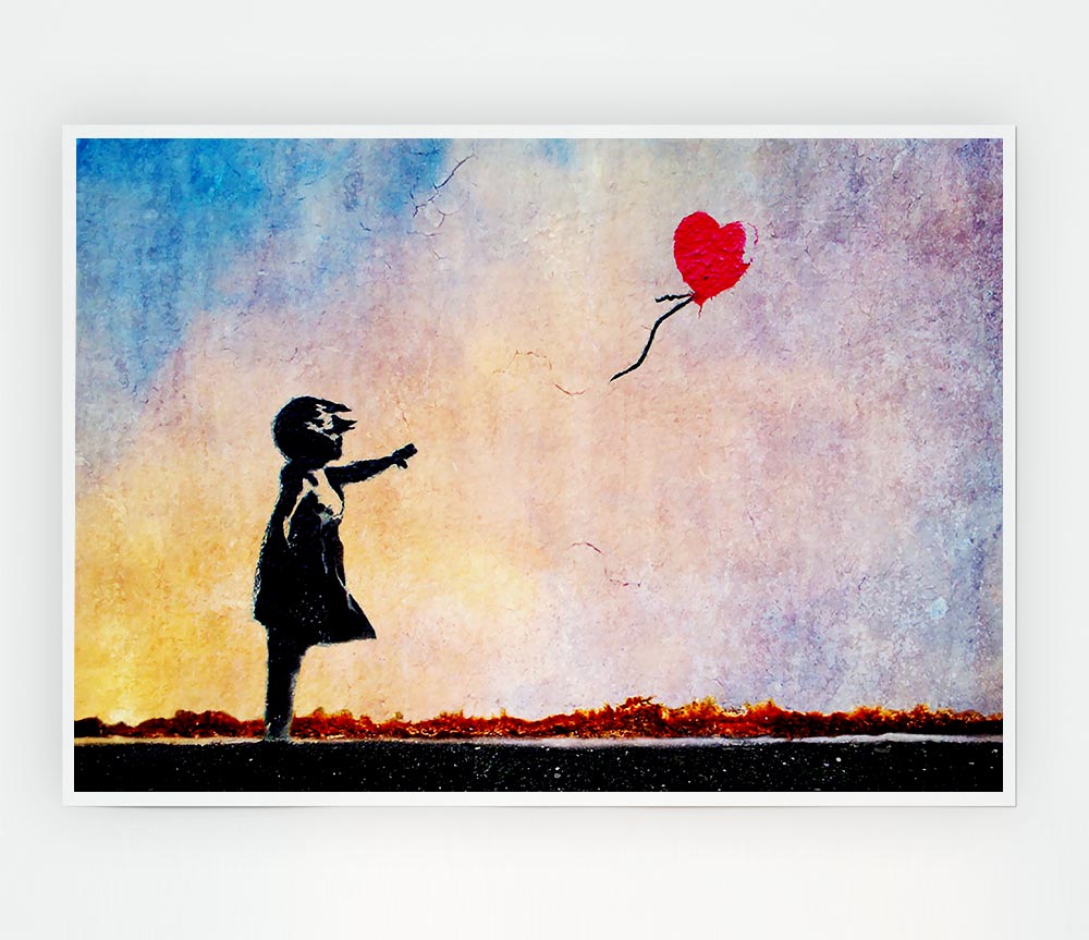 Love Heart Balloon Sunset Print Poster Wall Art