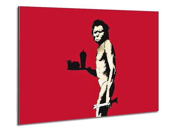 Mcdonalds Caveman Red Metal Print