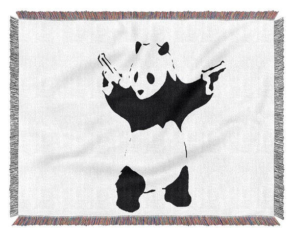 Panda Hold-Up White Woven Blanket