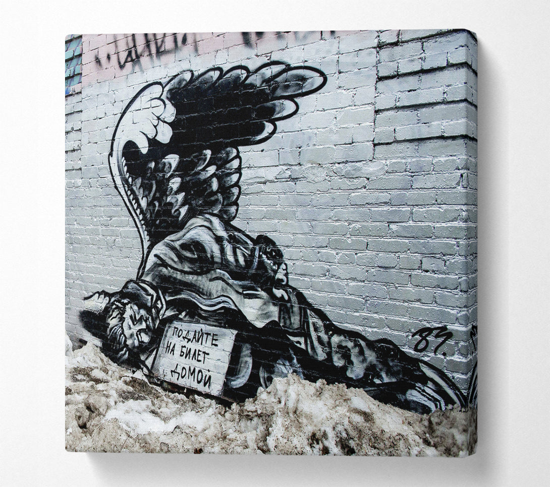 A Square Canvas Print Showing Russian Banksy Square Wall Art