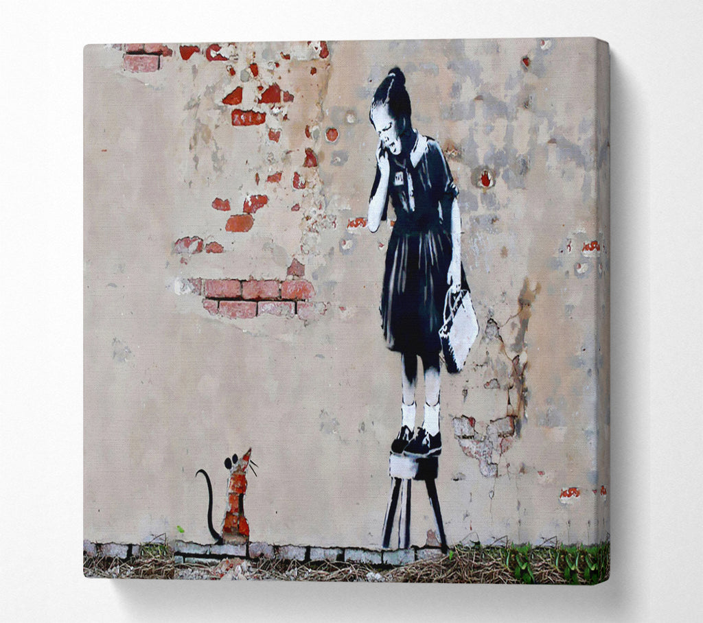 A Square Canvas Print Showing Scared Of The Mouse Square Wall Art