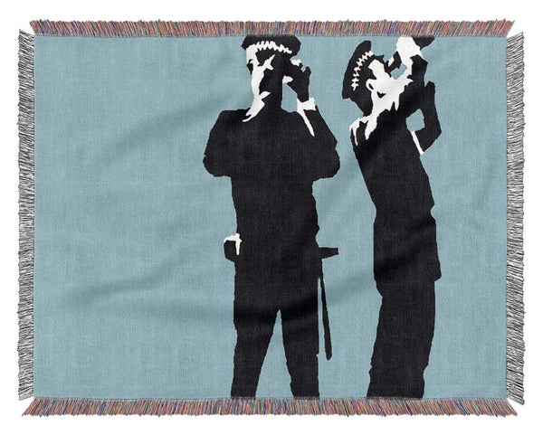 Searching Constables Blue Woven Blanket