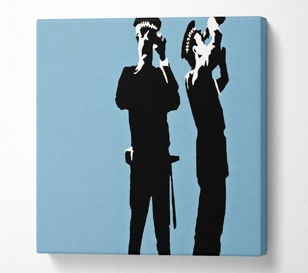 Picture of Searching Constables Blue Square Canvas Wall Art